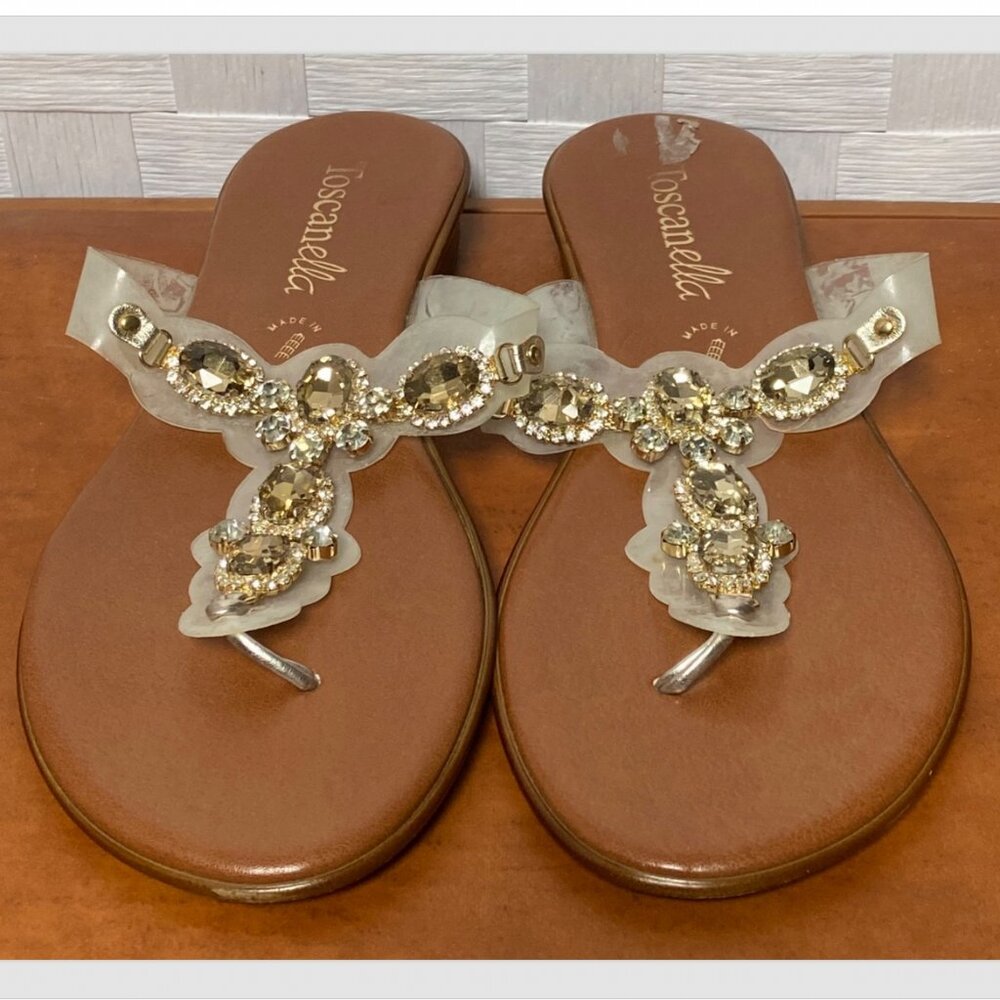 Toscanella Made In Italy Rhinestone Jeweled Open Toe Sandals Size 9.5